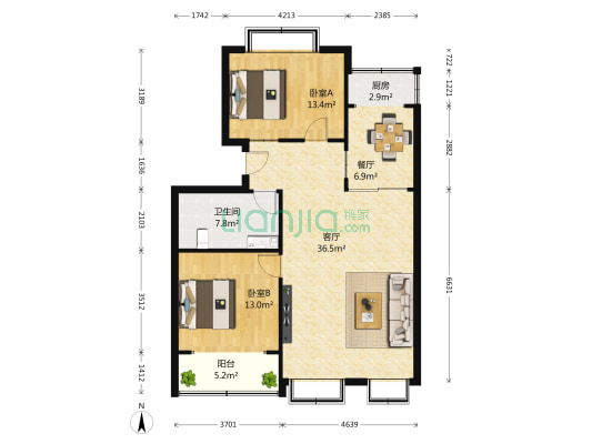 春晟花园 2室2厅1卫 116平方