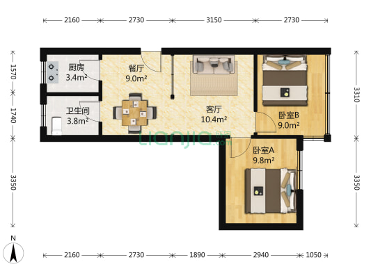 白石路2742弄 2室2厅1卫 55平方