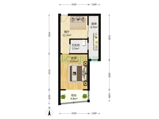 锦亭大厦 1室1厅1卫 55平方