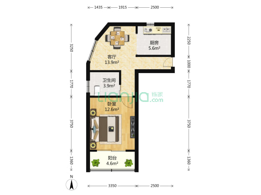 嘉川公寓 1室1厅1卫 55平方