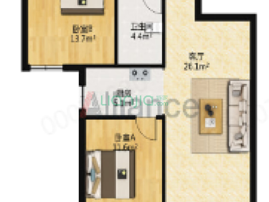 房子朝南两居中上楼层，本满二，毛坯房-户型图