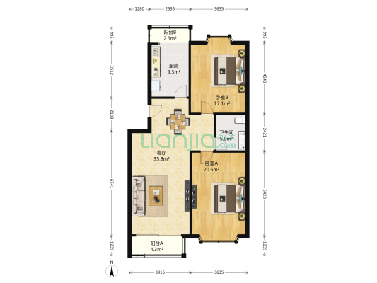 安庆路16号 2室1厅1卫 120平方