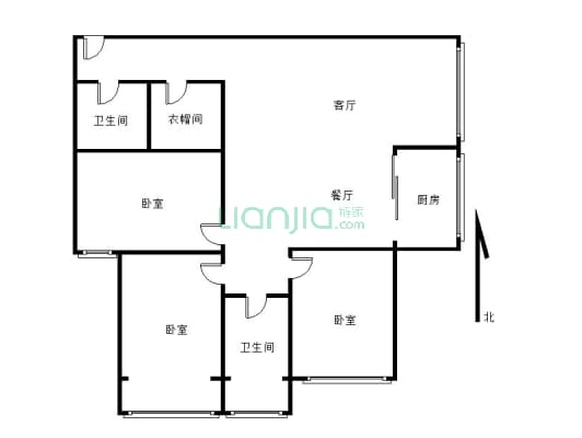 秦苑小区 3室2厅 南 北-户型图