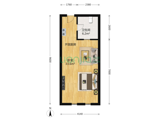 万达广场(松江) 1室0厅1卫 53平方
