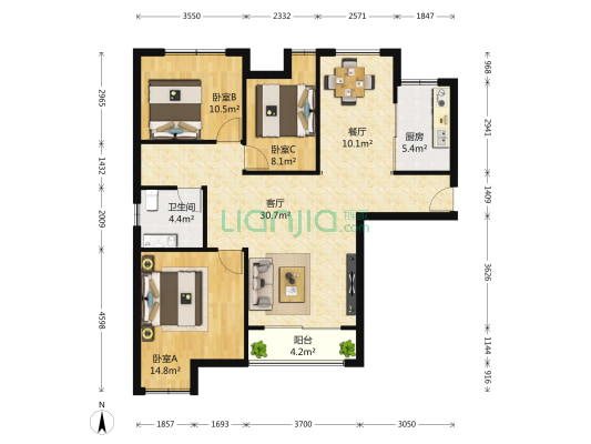 恒大未来城九街区 3室2厅1卫 97平方
