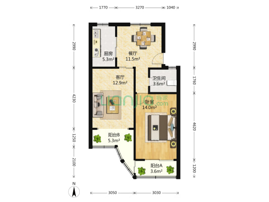 北中路278弄 1室2厅1卫 68平方