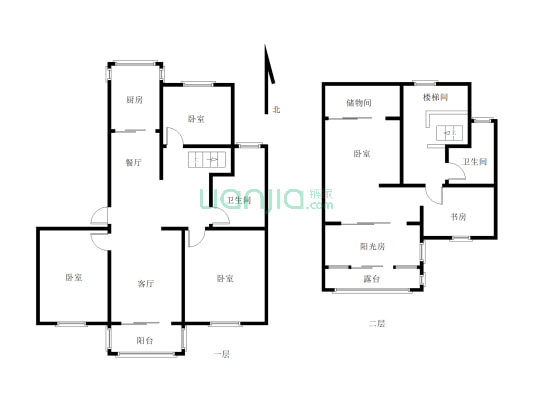 新香草苑5+6顶复4室2厅2卫拎包入住带独库共159平-户型图