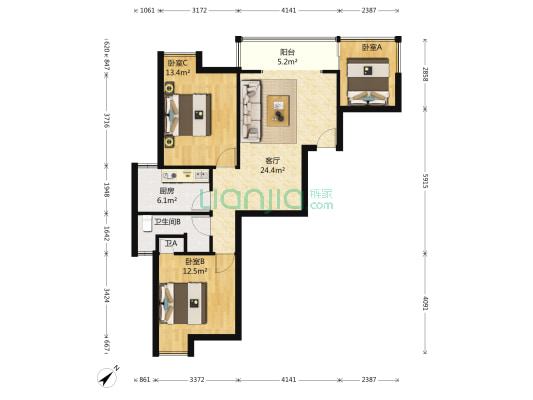 一品天下A区 3室1厅2卫 81平方