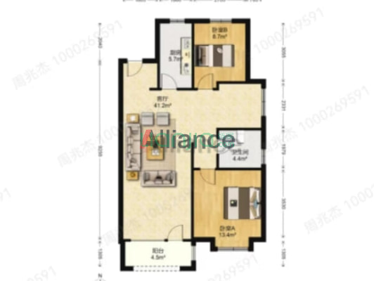 桃源新都孔雀城 3室2厅 南 北-户型图