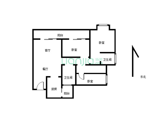 绿地现房直接可以装修三室两厅双卫-户型图