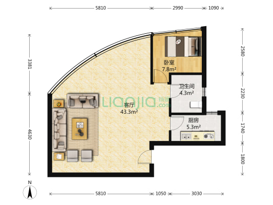海兴广场 1室1厅1卫 85平方