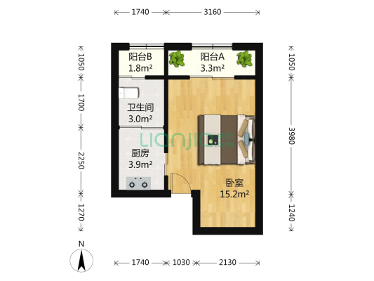 长白三村 1室0厅1卫 28平方