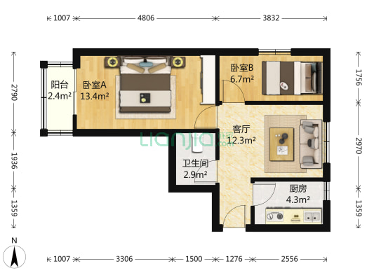 北刘新区 2室1厅1卫 63平方
