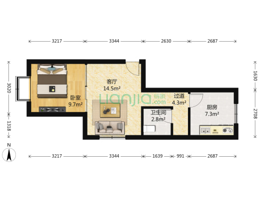 欧美苑 1室1厅1卫 80平方