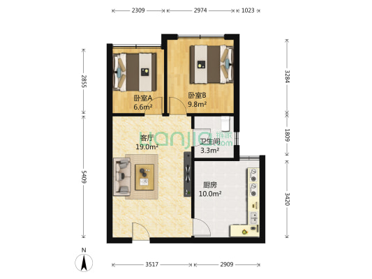 合力达新锐 2室1厅1卫 65平方