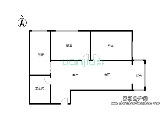 涿州二中旁精装修两居室有本随时看房-户型图