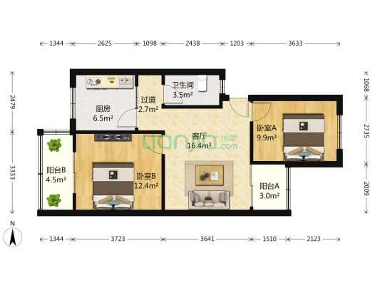 金鹏街280号院 2室1厅1卫 77平方
