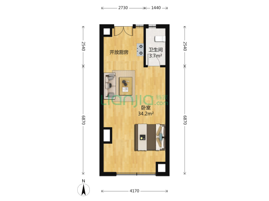 保利五月花 1室1厅1卫 64平方