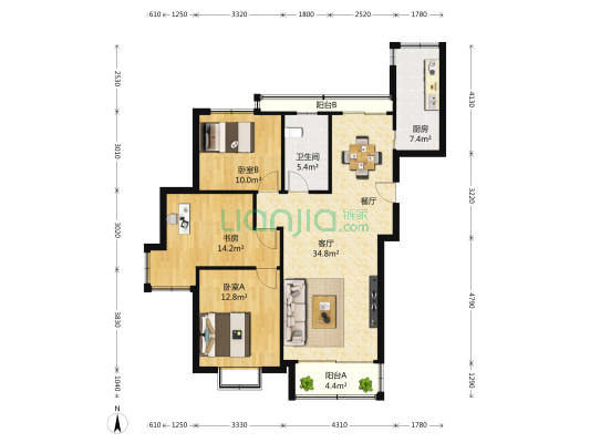 欧阳名邸 3室2厅1卫 128平方