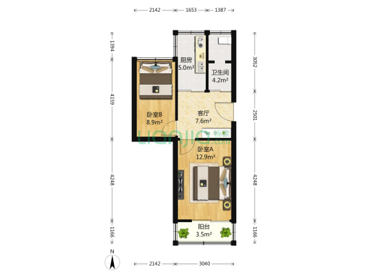 锁金村10号 2室1厅1卫 55平方