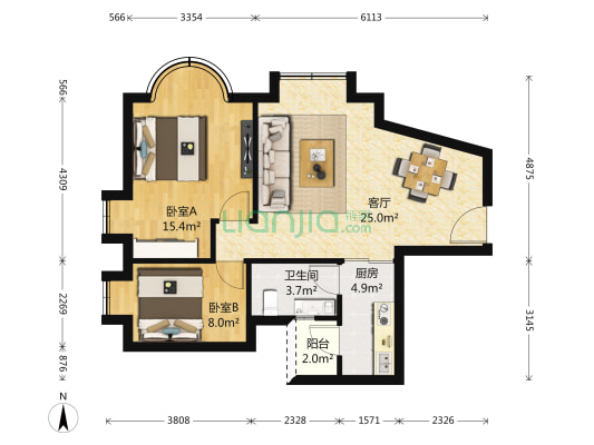 嘉汇新城 2室1厅 500万