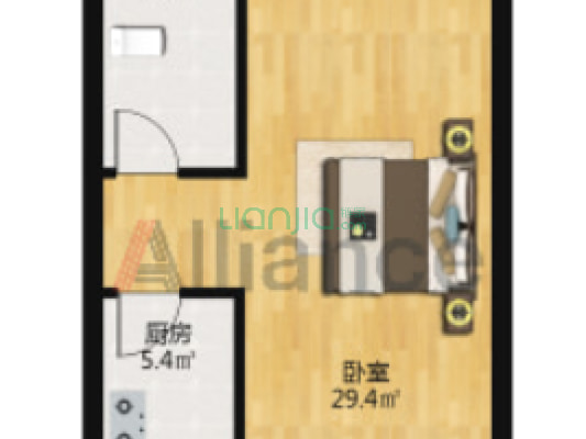 精装一居室，好楼层，出行购物方便。-户型图