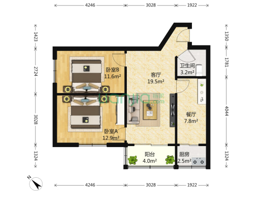 星辉中路14号 2室2厅1卫 76平方