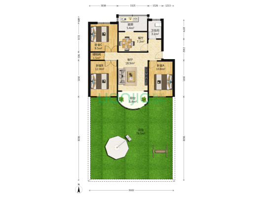 淝滨小区 3室2厅1卫 99平方