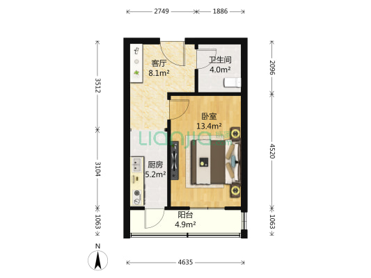 金狮家园 1室1厅1卫 46平方