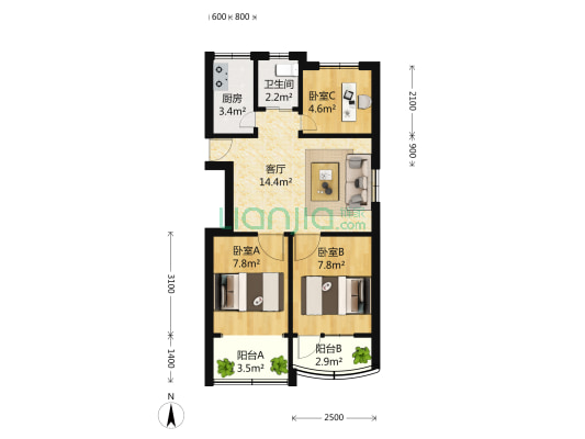 宝林新苑 3室1厅1卫 114平方