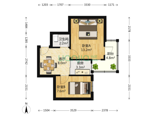 琥珀巷高层小区 2室1厅1卫 56平方
