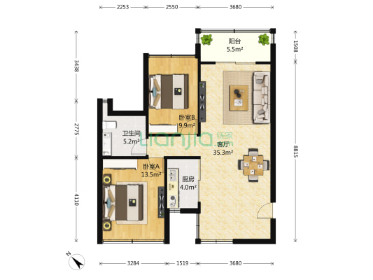 鼎胜林栖园 2室1厅1卫 77平方