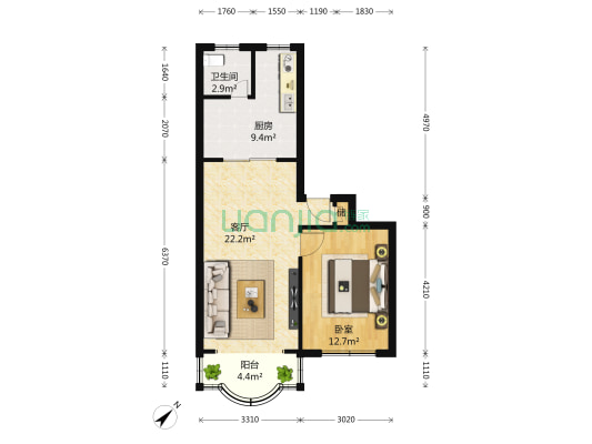 金芝苑 1室1厅1卫 69平方