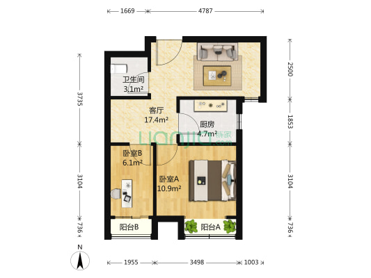 黑山A4区 2室1厅1卫 65平方