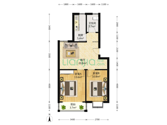 东景花园 2室1厅1卫 77平方