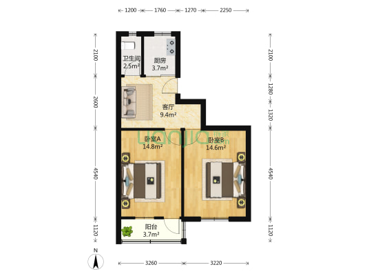 朱家弄 2室1厅1卫 67平方