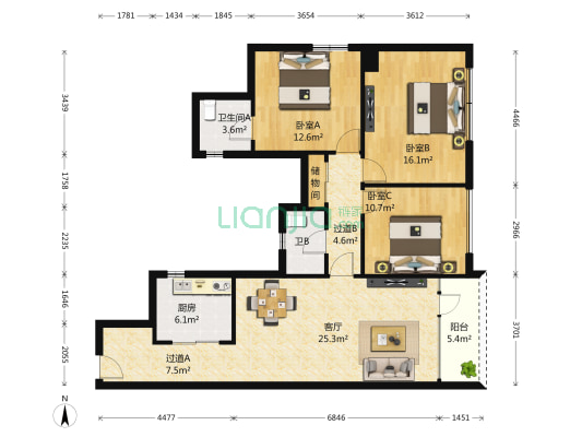 恒基中心 3室1厅2卫 160平方