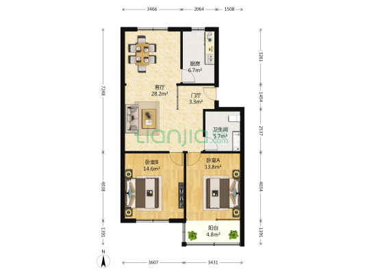 丽湖花园(汉阳) 2室1厅1卫 94平方