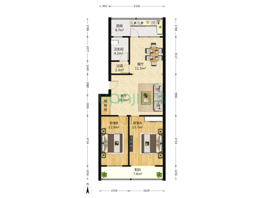 七里山路59号 2室2厅1卫 108平方