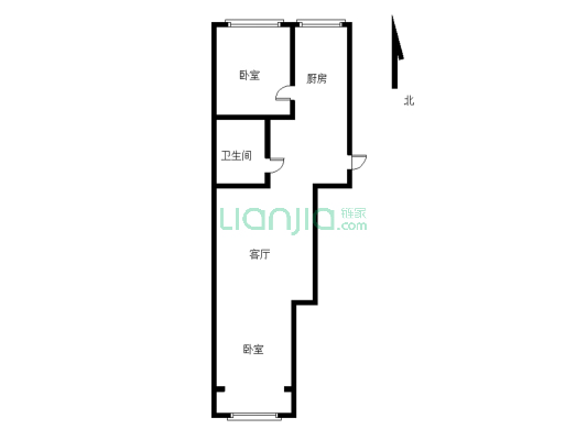 木兰小区二期 步梯7楼 南北通透 两居室  简单装修-户型图