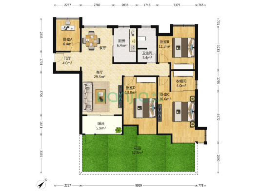 尚锦城C区 4室1厅1卫 126平方