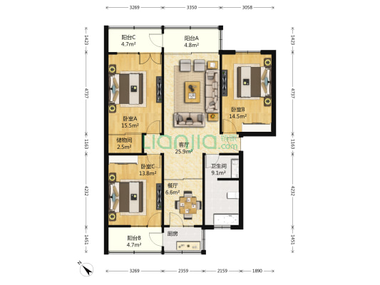 文庙后街34号 3室2厅1卫 120平方