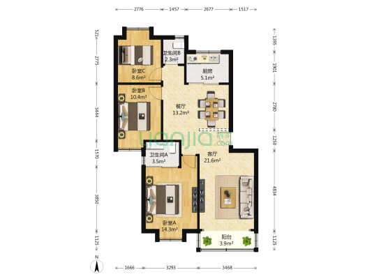 紫薇花园西区 3室2厅2卫 100平方