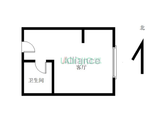 上海城1居室楼房42平米简单装修出售-户型图