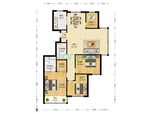 嘉绿莲苑 4室1厅2卫 154平方