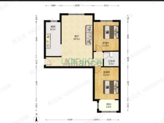 涿州开发区钻石广场南北两居房本满二诚意出售-户型图