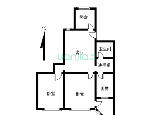 铁道部建厂局家属楼 3室1厅 南 北-户型图