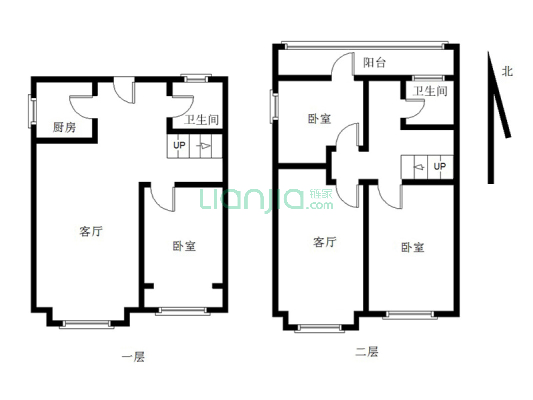 经典大面积loft，上下两层，4个卧室两个卫生间。-户型图