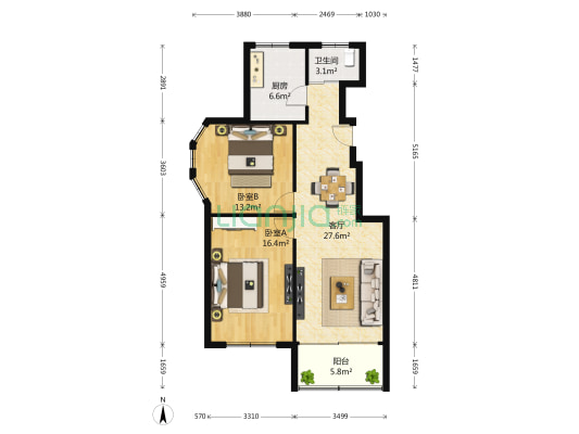 都市水乡水月苑 2室1厅1卫 97平方