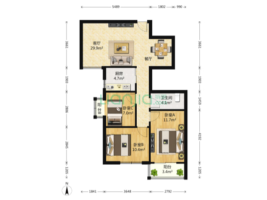 绿色家园-精装修-三居室-100万